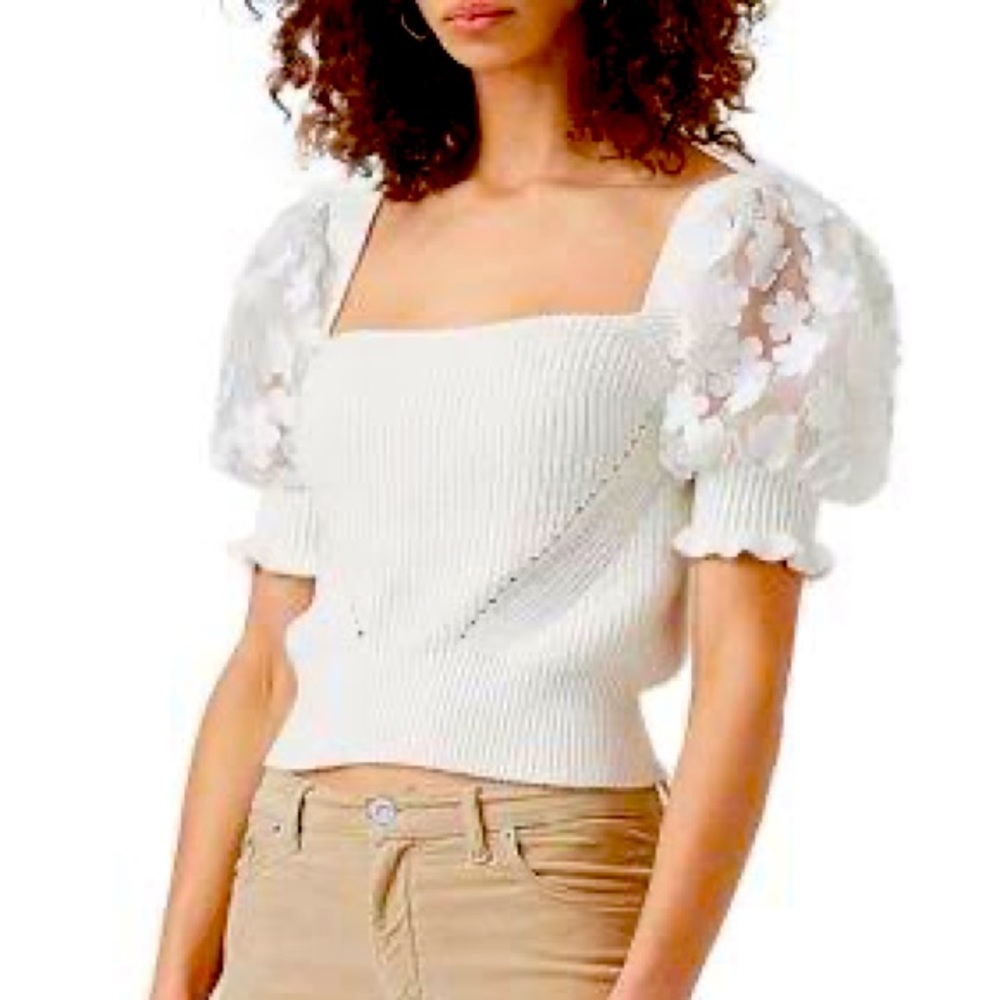French Connection Smocked Short Blouson Sleeve Sweater